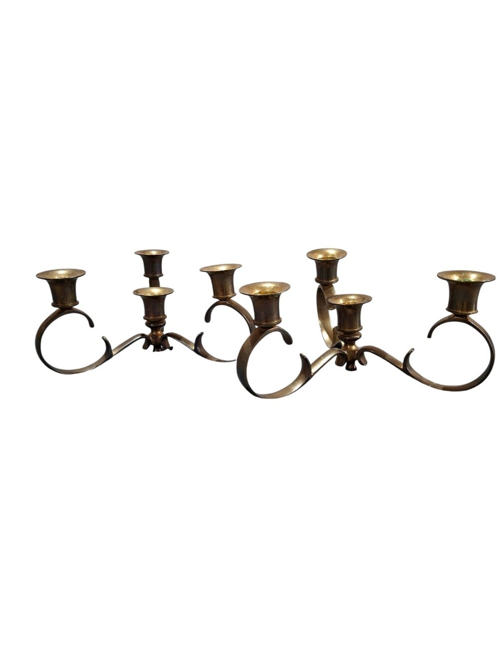 Vintage Patinated Brass Candle Holder 4-Arm Candelabra Candle Stick Lot Of 2
